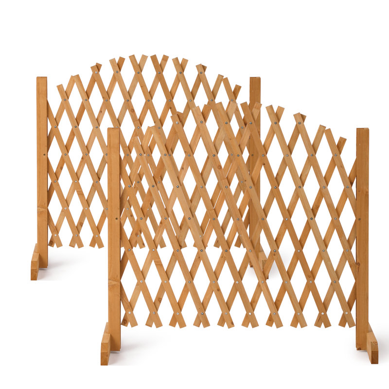 Ensemble de 2 panneaux de clôture en bois de style arche rétractable, Brun
