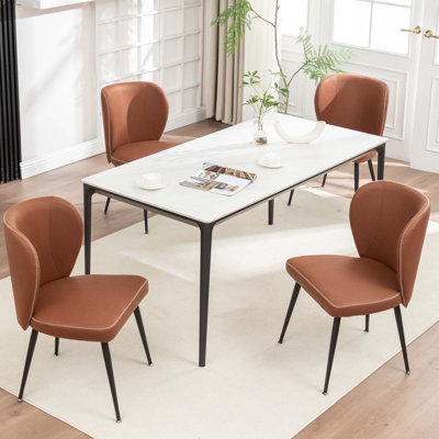 Ensemble de 4 chaises de salle à manger rembourrées, chaises de cuisine modernes avec dossier incurvé, chaises de salle à manger en similicuir pour restaurant, cuisine, salon, café