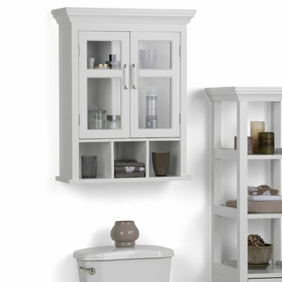 Armoire murale Avington de 61 cm de large en bois massif, à deux portes et compartiments, de couleur blanc pur