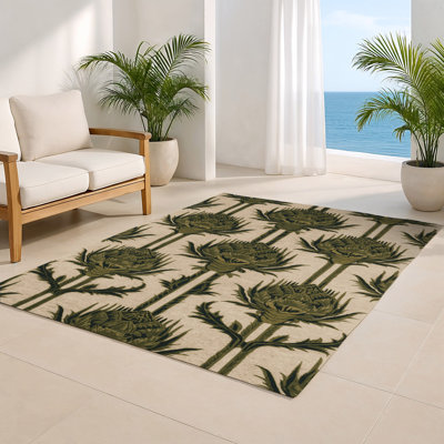 Tapis beige d'intérieur et d'extérieur Botanical