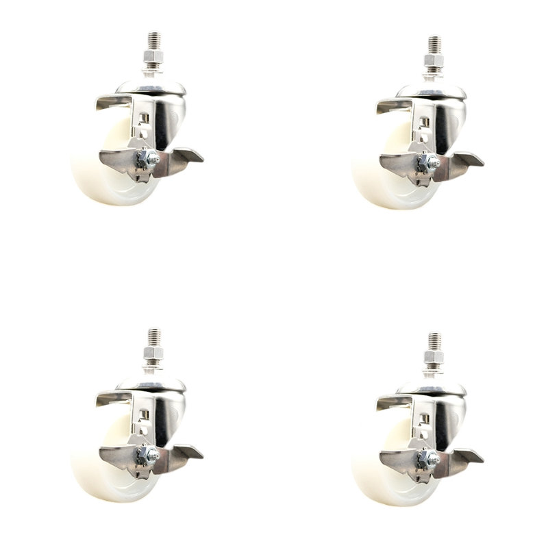 Ensemble de roulettes à tige filetée pivotante en nylon 316SS avec frein SCC