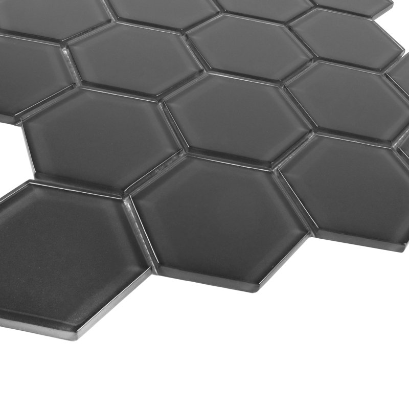 3" Beehive 10.25in.x11.75in. Glass Mosaic Tile, Carbon Gloss