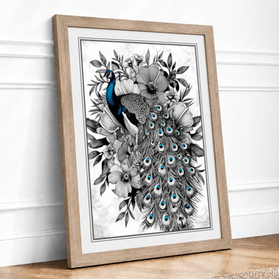 Ornamental Peacock Study Botanical - Framed Print