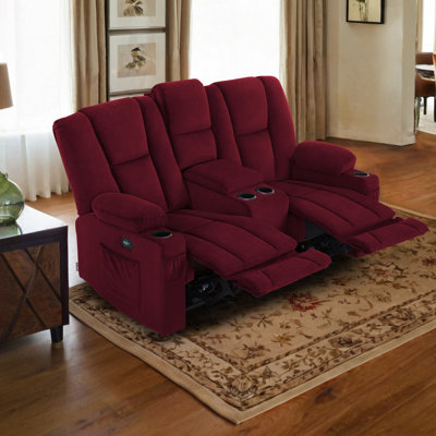 Causeuse inclinable électrique avec chaleur, console et massage, porte-gobelets, revêtement en tissu