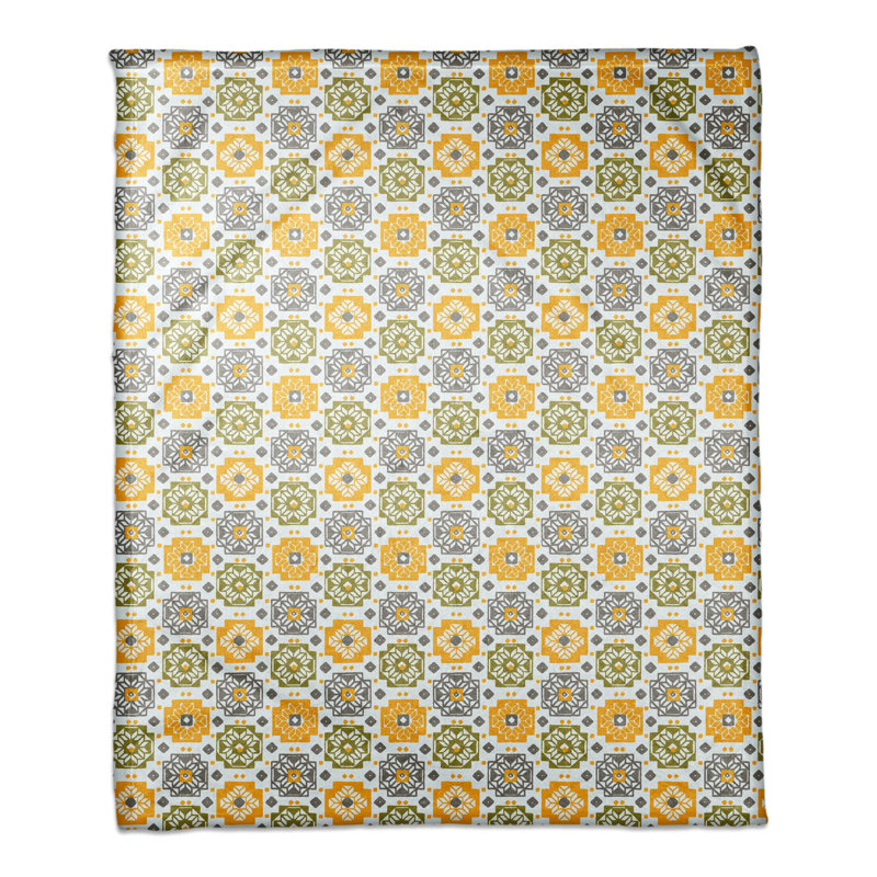 Hand Woven Throw Blanket, Yellow/Gray/Green