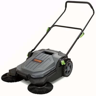 Balayeuse à plancher à pousser à la main, balai de plancher de 25,6 po avec balai manuel non électrique, poubelle de 5 gallons, poignée pliante à angle et à hauteur ajustables pour la promenade, la cour, le garage et le patio