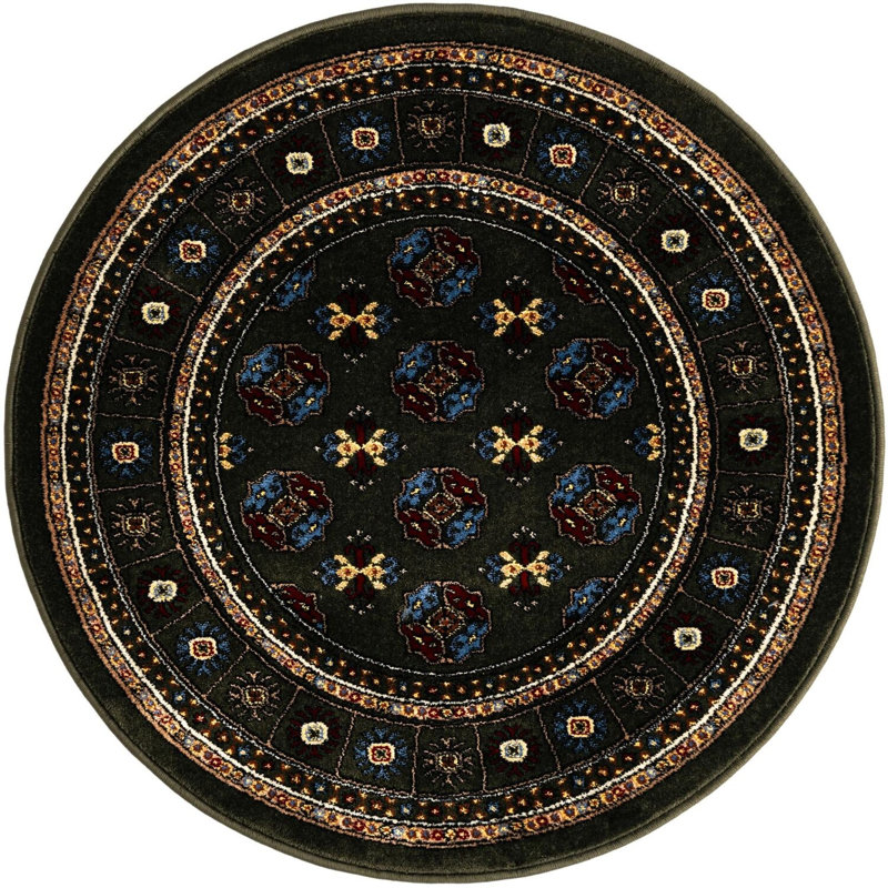 Tapis traditionnel Hinshaw vert foncé, Rond 3 pi 3 po