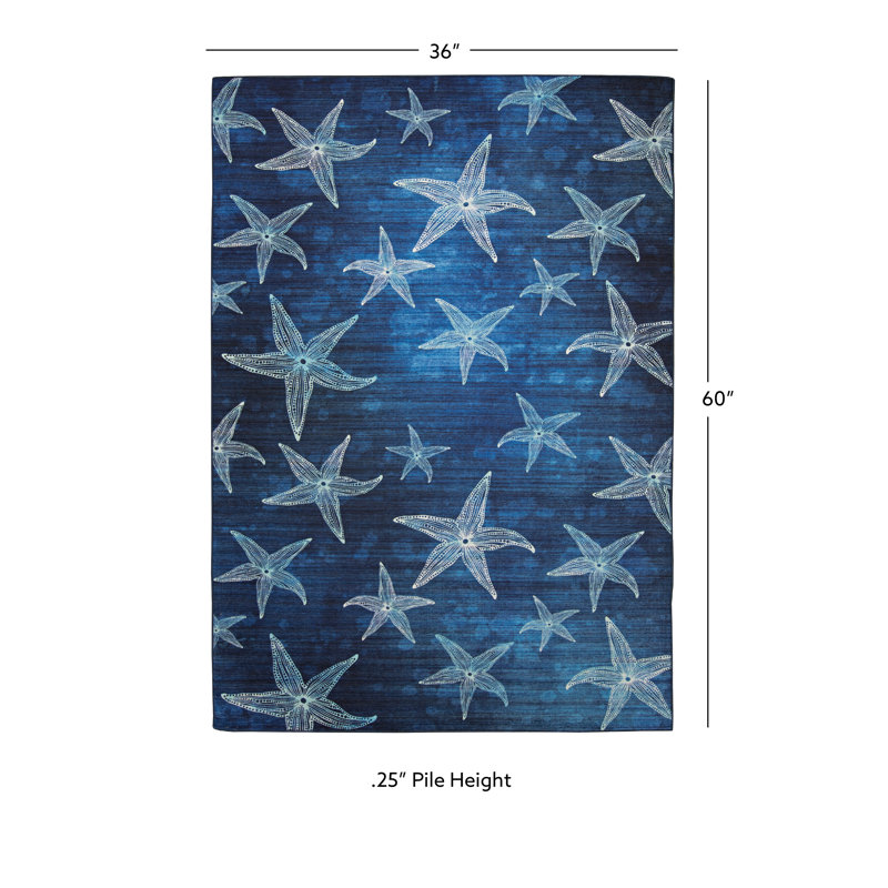 Kivett Blue Indoor Outdoor Machine Washable Rug, Rectangle 3' x 5'