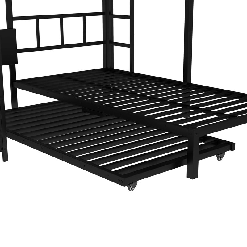 Lit superposé avec garde-robe intégré, lit superposé en métal avec lit gigogne, bureau pliable, échelles, conception à bruit réduit