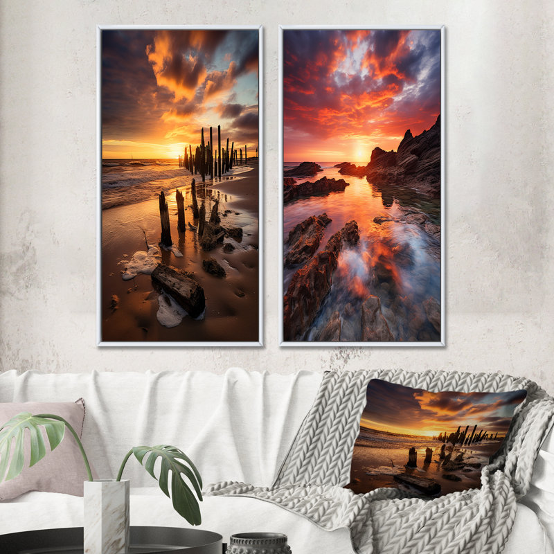 "Beach Photo Sables d'or", 2 pièces sur toile, Cadre blanc, H 40 po x l 40 po