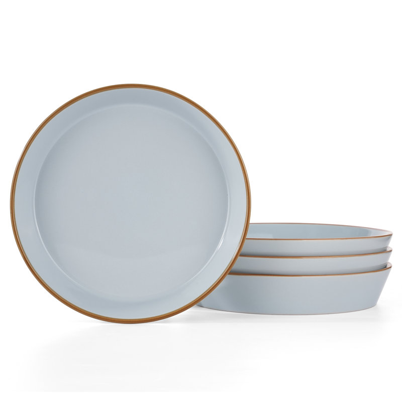Ensemble de bols à pâtes en grès 4 pièces Saturn, Bleu clair avec bordure brune
