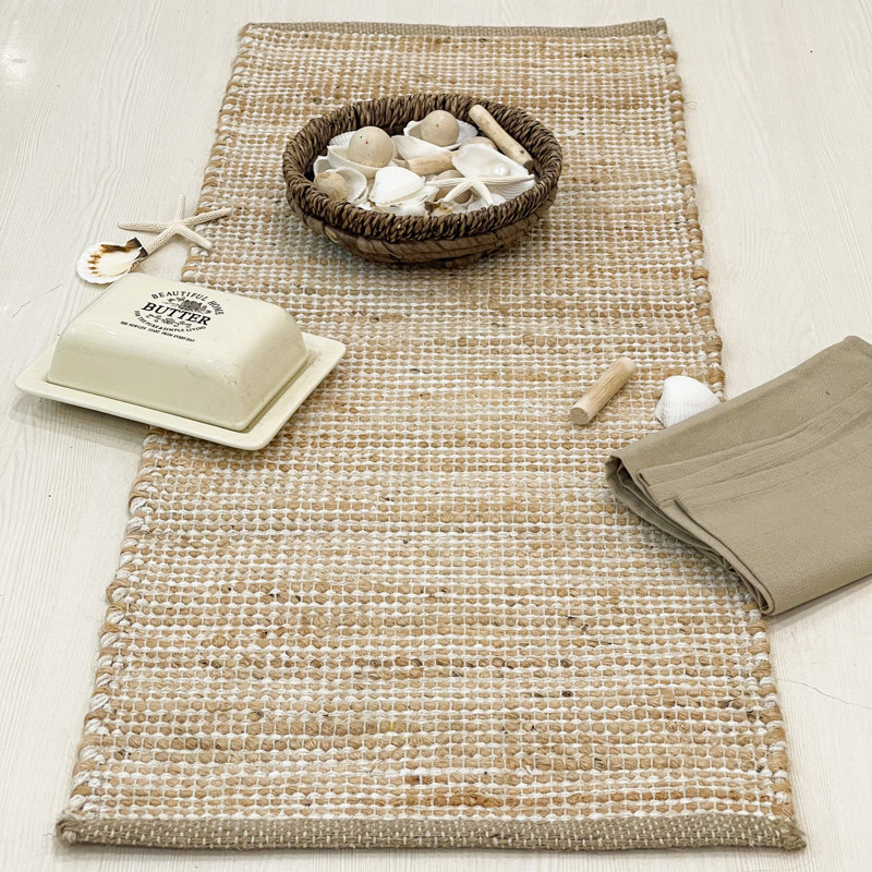 Chemin de table Pingham, Naturel/Ivoire, 36 po x 13 po