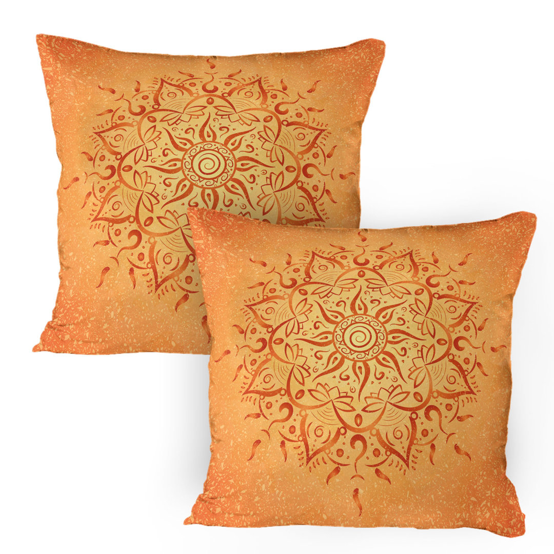 Kissenbezug Packung mit 2, Orange Mandala, Orange