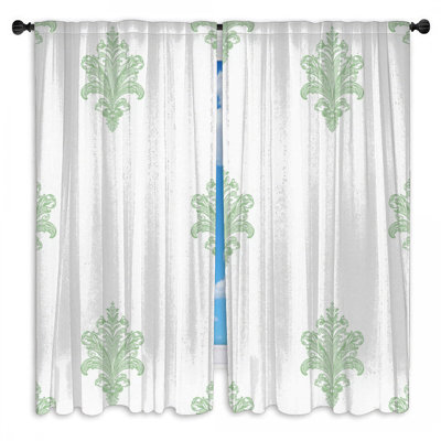 Rideaux vert damas à motif damas transparent et obscurcissant - 2 panneaux