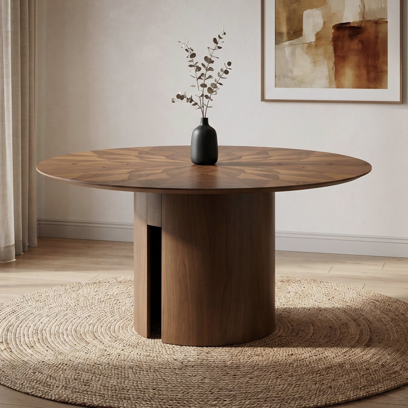 Farrish Solid Wood Pedestal Round Dining Table