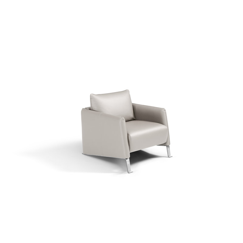 Crossreagh 29.2" Wide Top Grain Leather Armchair, Light Gray/Silver Genuine Leather