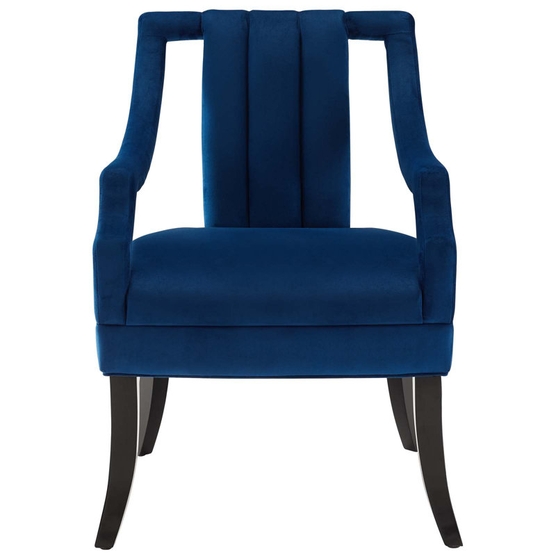 Navy Velvet Handcrafted Accent Chair with Birch Wood Legs