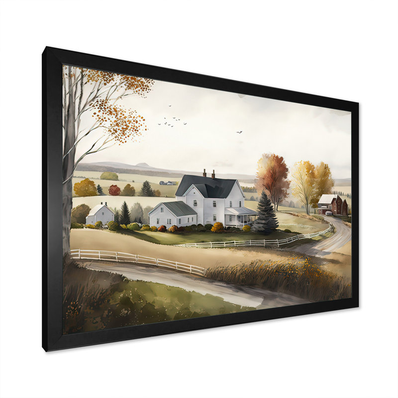 «Path To The Barn I», art mural grand paysage de grange, Cadre simple noir, H 30 po x l 40 po x P 1,5 po