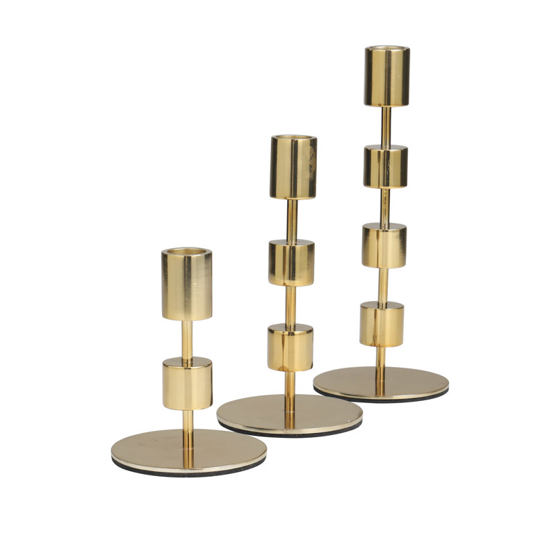 Ensemble de chandelles de table en aluminium 3 pièces Brenner, Doré