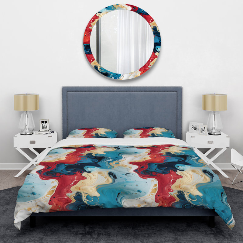 Ensemble de housse de couette en marbre synthétique Markice, Housse de couette pour grand lit et 2 taies décor