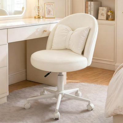Chaise de coiffeuse pivotante sans accoudoirs, réglable en hauteur, en velours blanc, idéale pour la chambre ou le bureau à domicile.