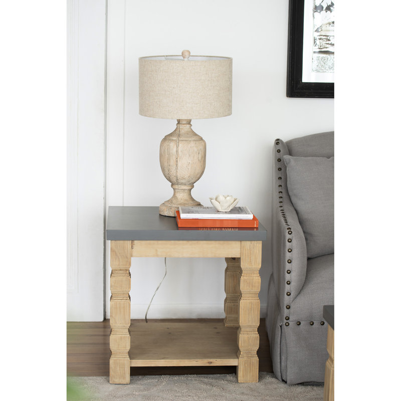 Table d'appoint carrée rustique, 23,8 x 23,8 x 24 po, surface en béton et cadre en bois fin, table de style contemporain contemporaine en bois, élément de maison moderne