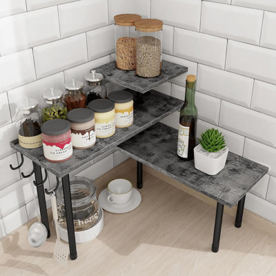 Organisateur de comptoir de cuisine - étagère d'angle à 3 niveaux, organisateur de comptoir de salle de bain, support à épices, bar à café, évier