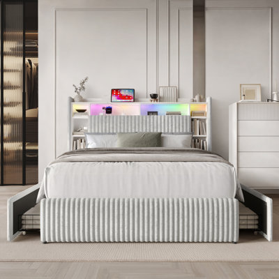 FULL SIZE BOOKCASE BED IN LIGHT GREY VELVET