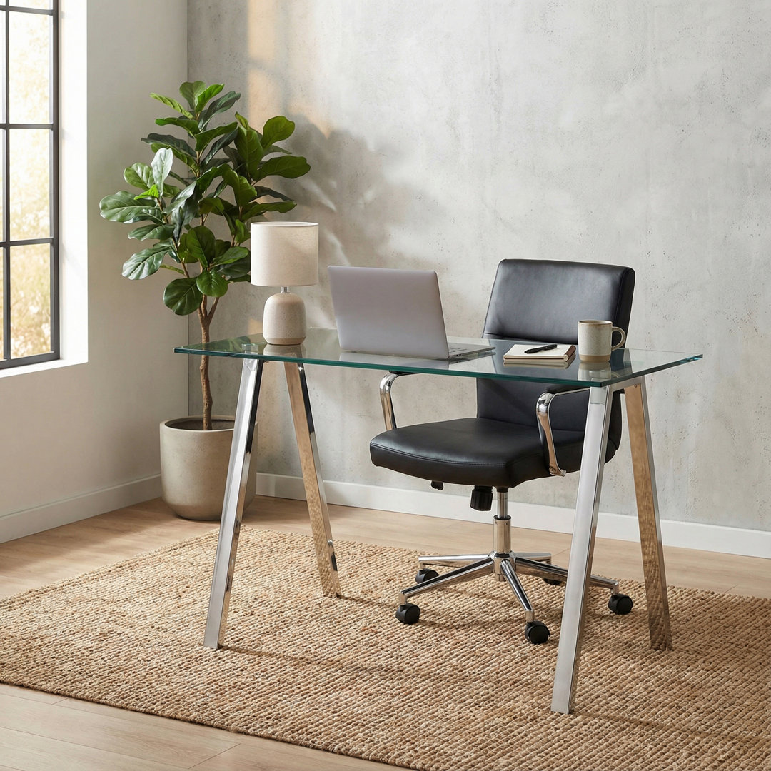 Sefield Glass Top Metal Base Writing Desk Orren Ellis