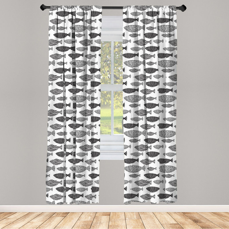 Fish Semi-Sheer Rod Pocket Sliding Panel, 28" x 95"