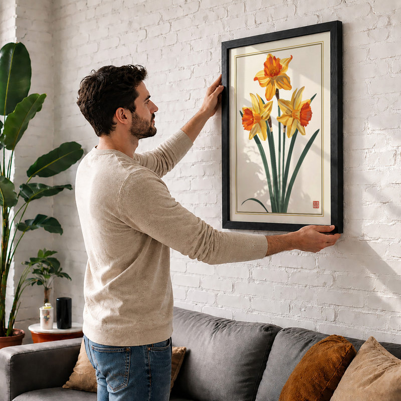 Daffodil Study Botanical - Framed Print, A3 - 42.0 x 29.7 cm, White
