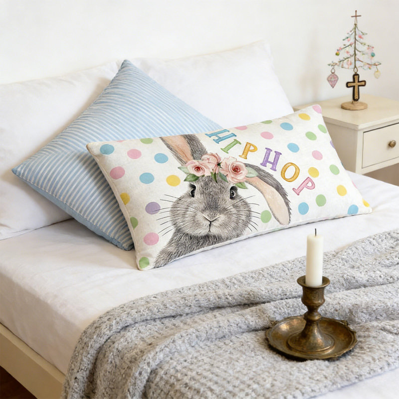 1 Housse de coussin lombaire de lapin de Pâques de 1,81 x 19,68 po, Purple,Multicolor