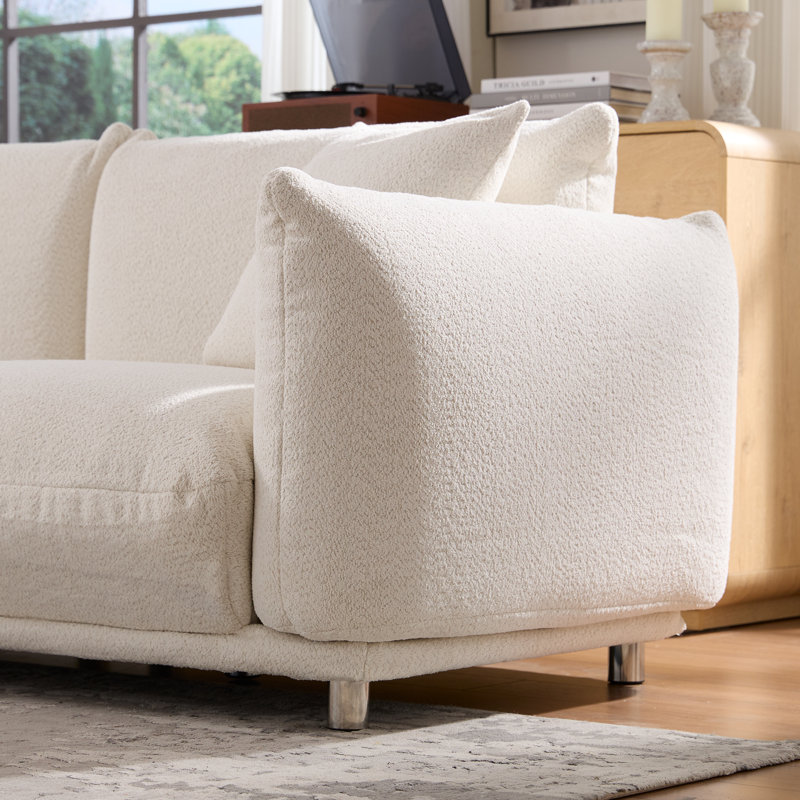 Boneless 85 "Wide Upholstered Sofa with Throw Pillows Available, White