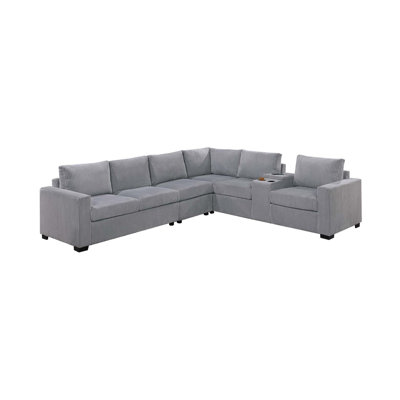 Modern Large Family Corduroy 6Pc Sectional Set Living Room One Arm Loveseat Wedge Console Armless Chair Couch Set