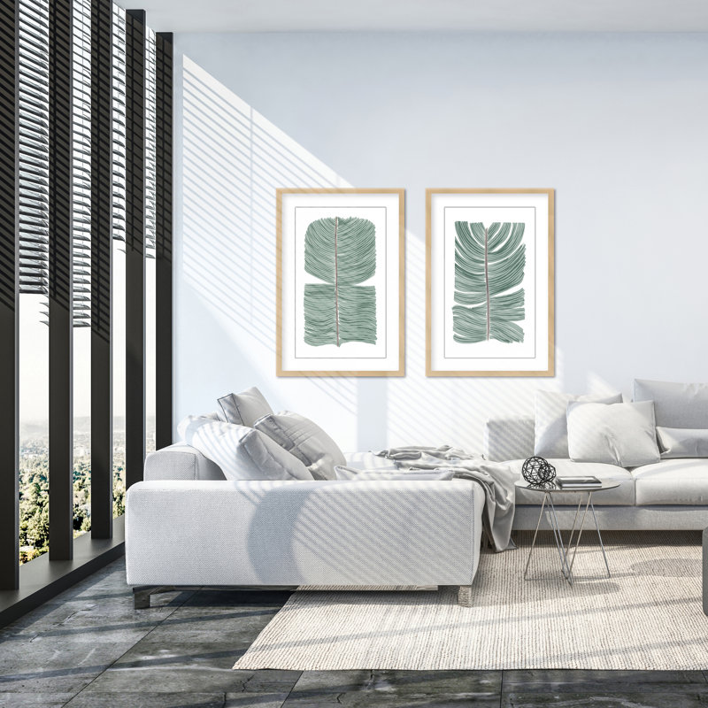 Coastal Retreat Tropical Tranquility: Abstract Leaves Diptych, 36" H x 48" W