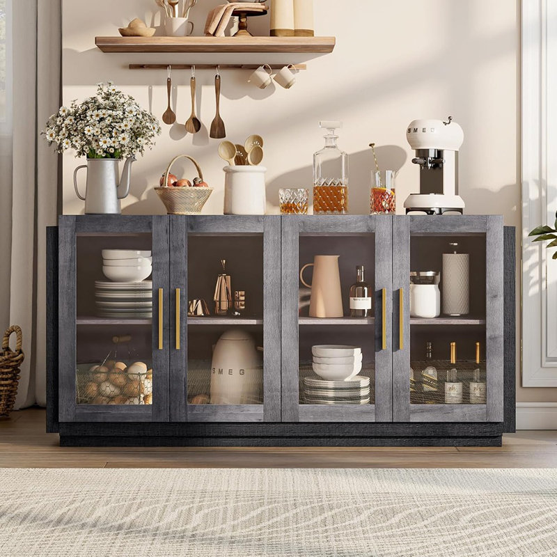 Buffet à DEL avec portes en verre - Bois de grange et brun