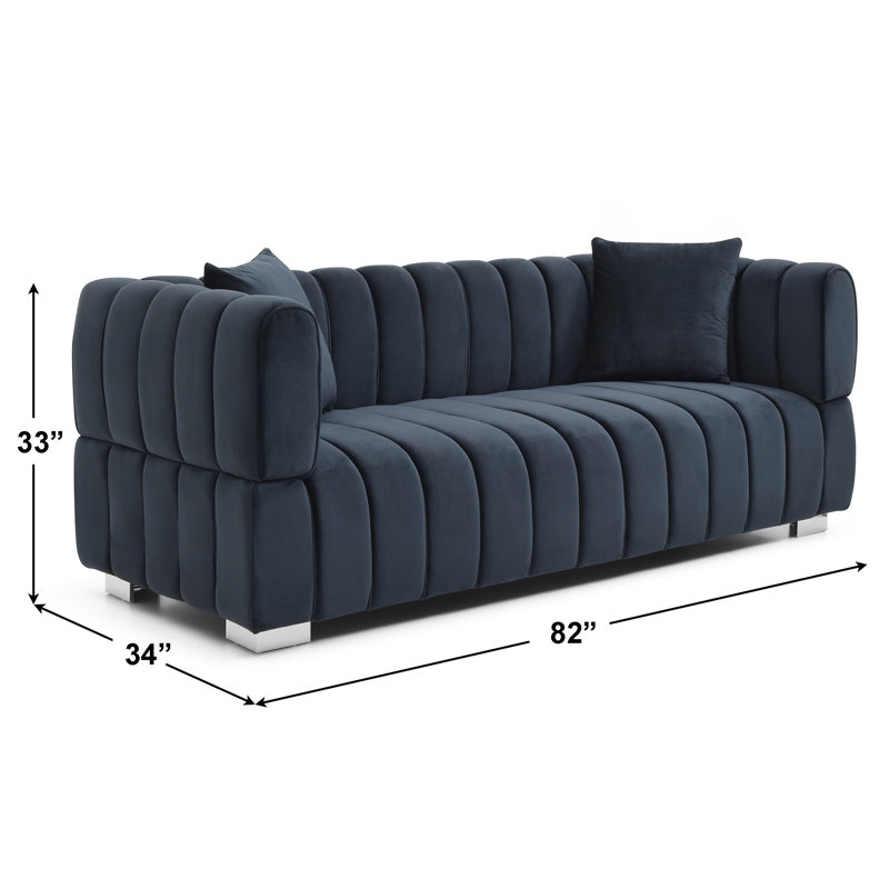 Luna, Channel-Tufted Modern Velvet Sofa, Black