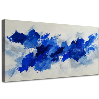  Grande toile murale abstraite, peinture murale minimaliste bleue moderne, impression artistique texturée, décoration d'art contemporain surdimensionnée pour le salon ou la chambre à coucher, 24 x 47 pouces