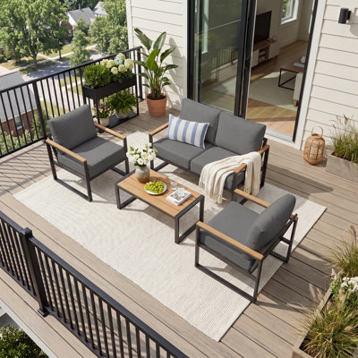 Ensemble de conversation extérieur 4 pièces pour patio avec assises profondes et structure en acier robuste