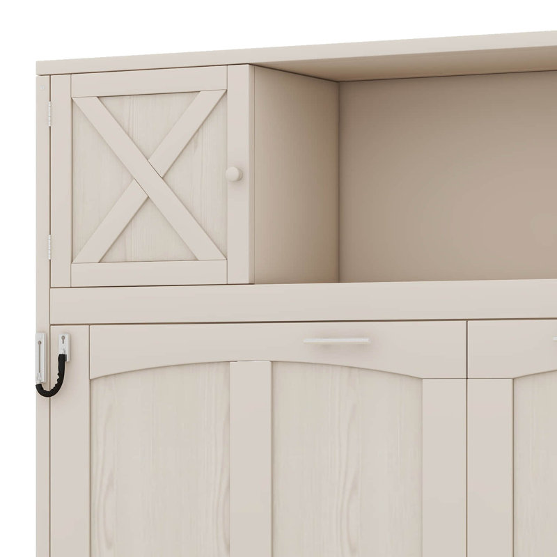 Grand lit escamotable avec armoires de rangement, lit escamotable, lit plateforme pliable pour chambre d'amis, salon, Beige