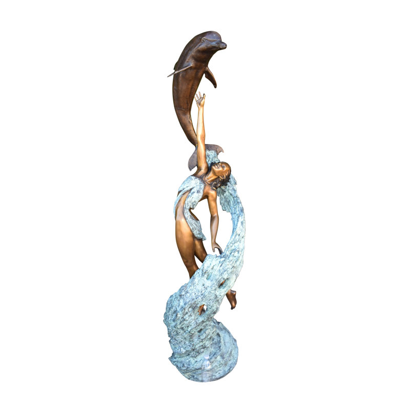 Fontaine en forme de dauphin en cuivre en bronze taille réelle statue 19 po x 26 po x H 74 po