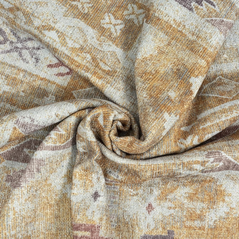 GLN Rugs Traditional Collection - Machine Washable Area Rug, Traditional Vintage Washable Rug, Non Slip Area Rug, Low Pile Chenille Living Room Rug, Bedroom Rug, Bathroom Rug (Yellow Rug)