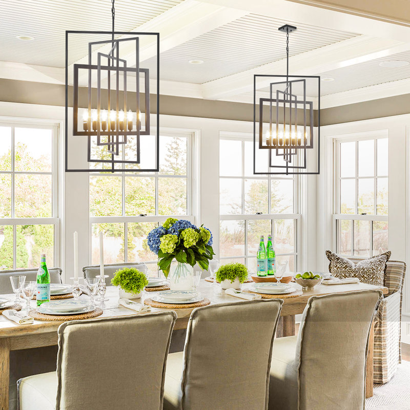 7 - Light Dimmable Geometric Chandelier, Black/Gray