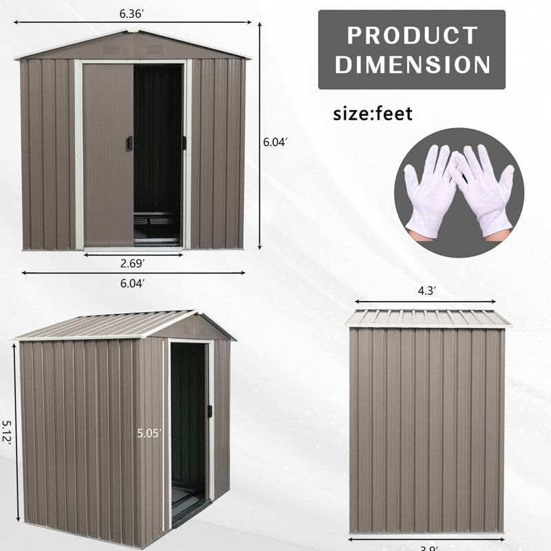 6ft X 5ft Galvanized Iron Shed, Gray - And For All Outdoor Applications Storage Metal Resistance To Extreme Weather, Gray