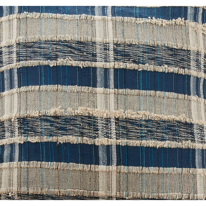 Blue and White Striped Woven Cotton Throw Pillow