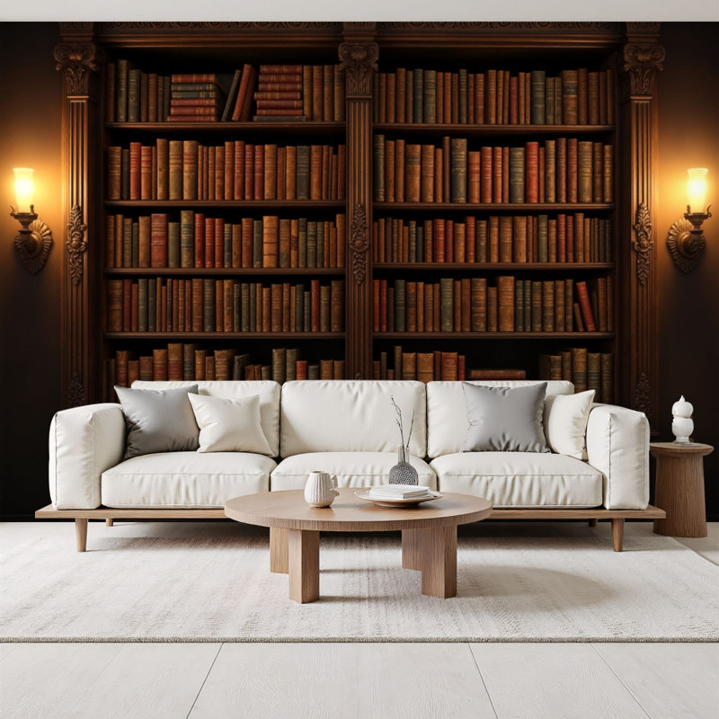 Papiers peints et adhésifs Bibliothèque en bois rétro Bibliothèque classique Librarian Bookworm Cadeaux Murales H 69 po x l 96 po amovible en papier peint mural auto-adhésif pour le salon de la chambre Bureau à domicile