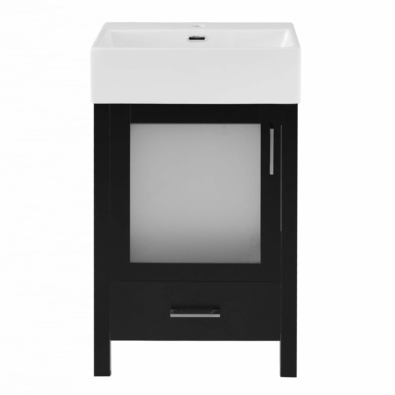 Meuble-lavabo de 20 pouces avec lavabo en céramique et beaucoup de rangement, Noir