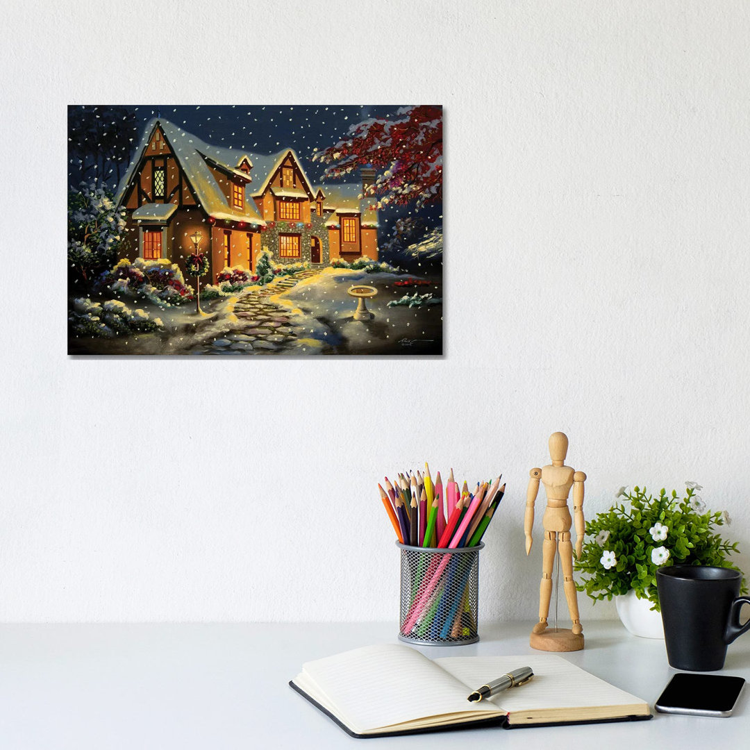 Pretty House Snow Scene von D. "Rusty" Rust - Galerie-umwickelte Leinwand Giclée auf Leinwand