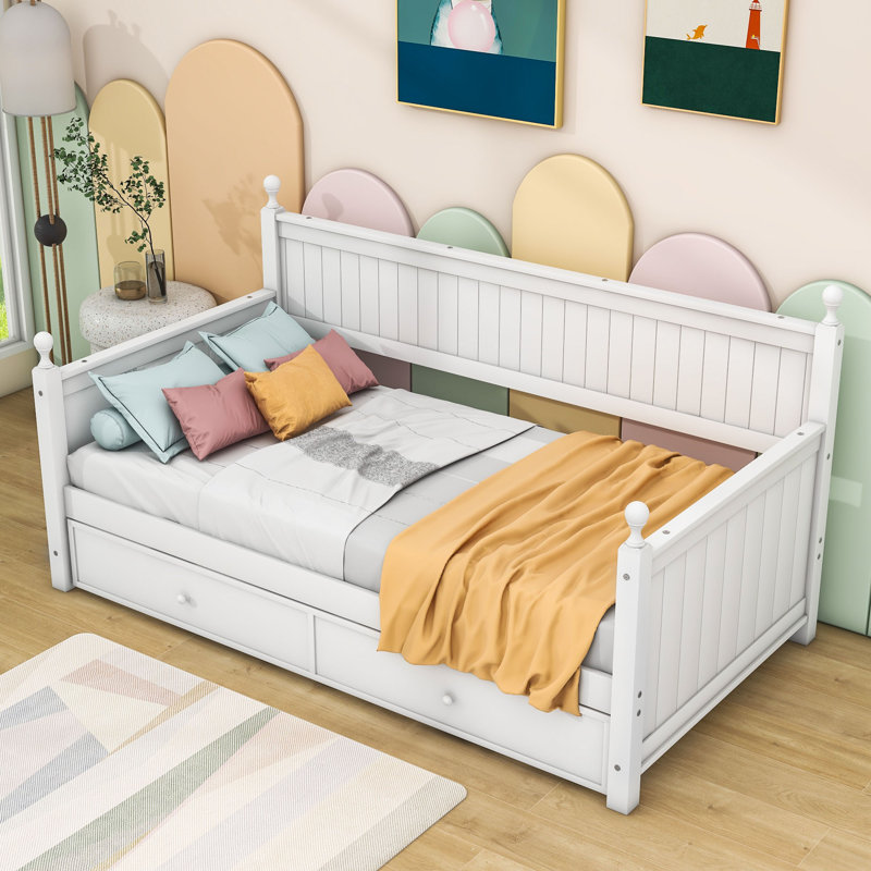 Dalena Twin Size Wood Daybed with Trundle, White
