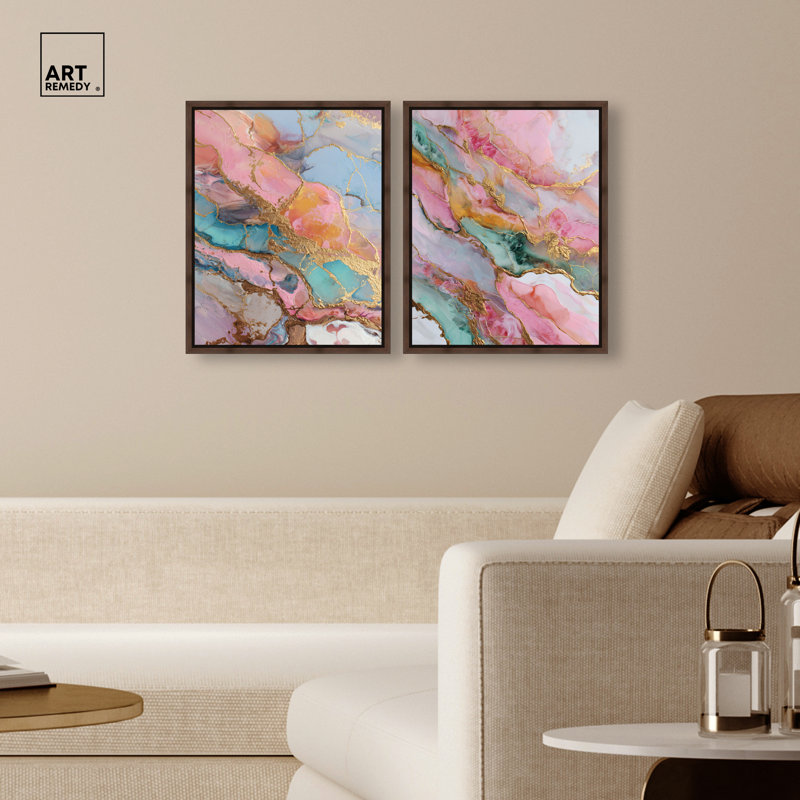 «Sweet Gemstone Duo», ensemble de reproductions d'art mural encadrées par Art Remedy, cadre argenté, 16 x 20